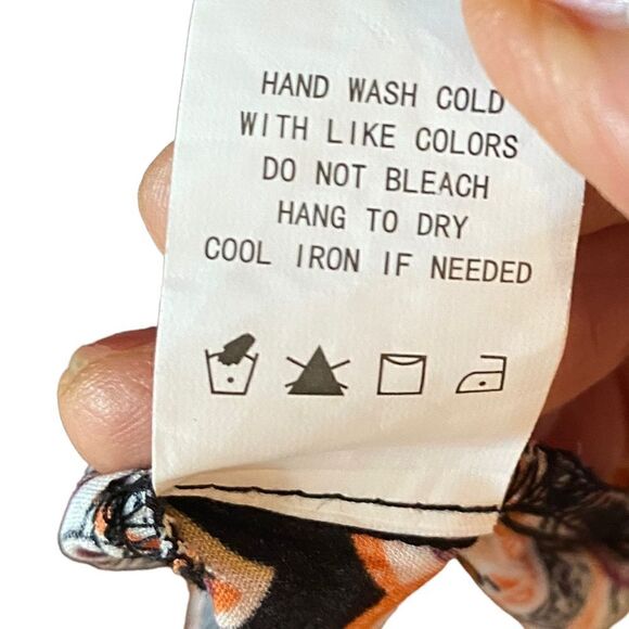 Melloday Sz M Black Peach Paisley Empire Waist Boho Relaxed Fit Flowy Blouse - Picture 4 of 8